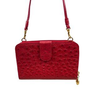 Lorenzi Women’s Cherry Red Leather Evening Bag with Gold Details Sz S